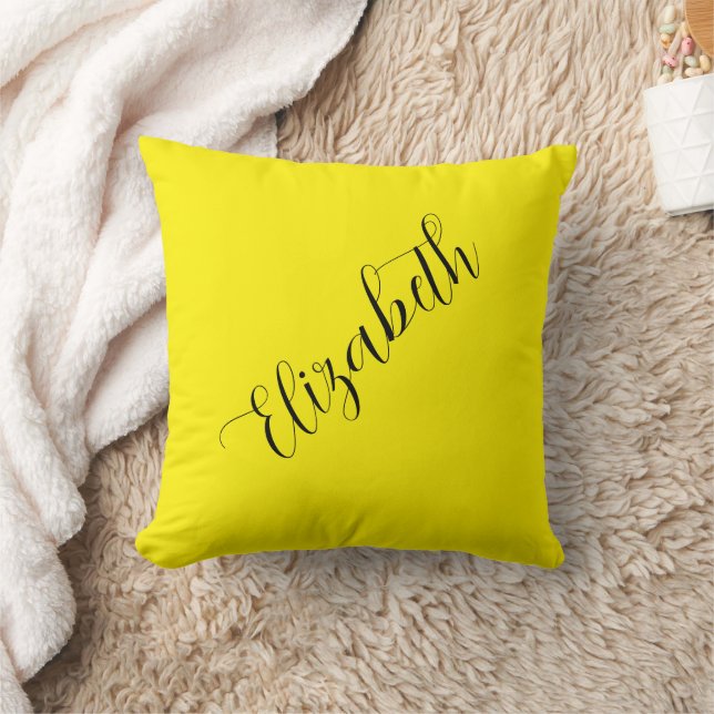 Bright Yellow Replace Own Name Script Modern Throw Pillow (Blanket)