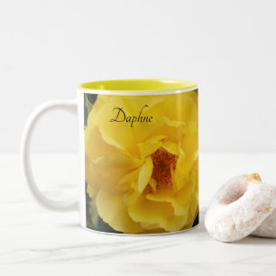 Bright Yellow Rose Flowers Mirrored Image Two-Tone Coffee Mug