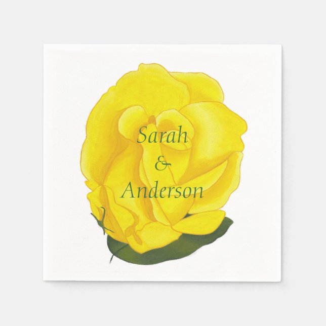 Bright Yellow Rose Personalized Napkins (Front)
