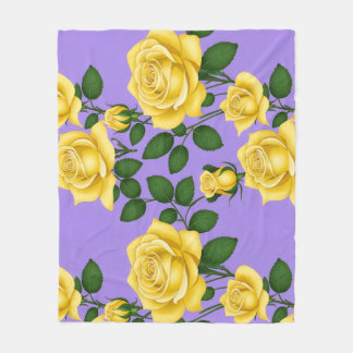 Bright Yellow Roses With Green Leaves Fleece Blanket