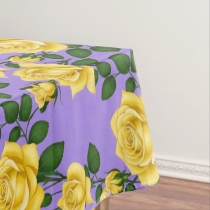Bright Yellow Roses With Green Leaves  Tablecloth