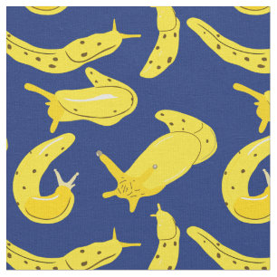 Bright Yellow, Royal Blue Banana Slugs Illustrated Fabric