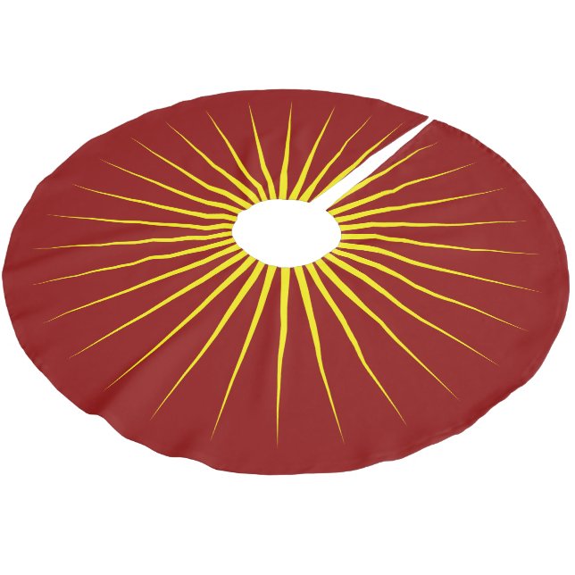 Bright Yellow Shining Star Mark Christmas Red Brushed Polyester Tree Skirt (Angled)