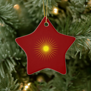 Bright Yellow Shining Star Mark Christmas Red Ceramic Ornament