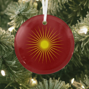 Bright Yellow Shining Star Mark Christmas Red Glass Ornament