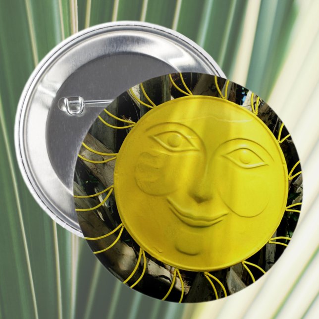 Bright Yellow Smiling Sun Face 2 Inch Round Button (Creator Uploaded)