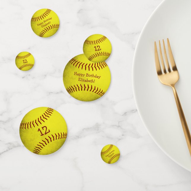 bright yellow softball themed girls sports party confetti (Group)