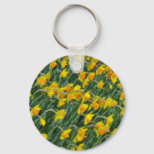 Bright yellow spring daffodils garden keychain