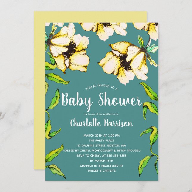 Bright Yellow Spring Flower Garden Baby Shower Invitation (Front/Back)