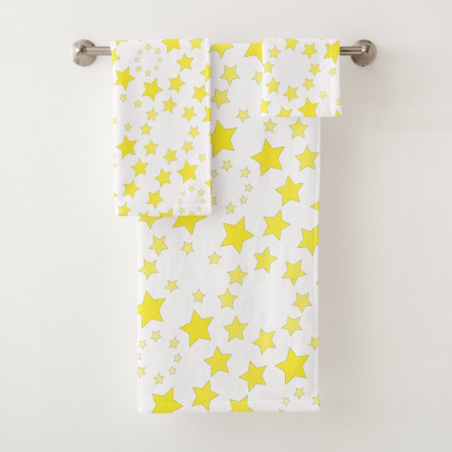 Bright Yellow Star Patterned Bath Towel Set (Insitu)