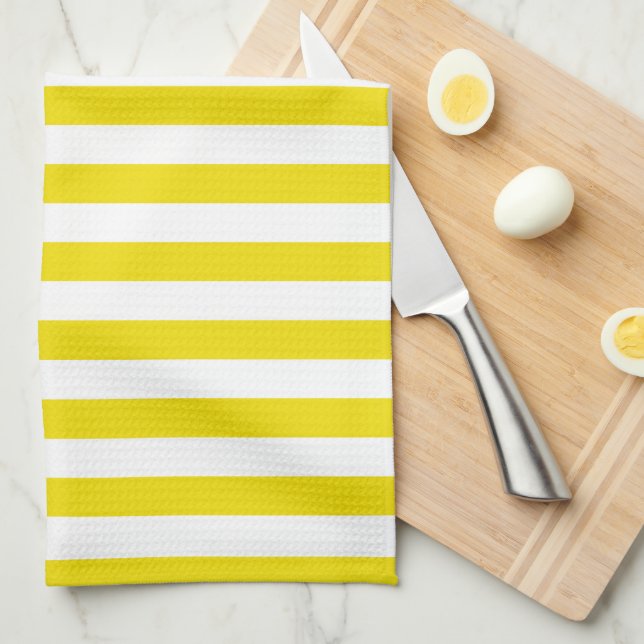Bright Yellow Stripes Lemon Citrus Slices Monogram Kitchen Towel (Quarter Fold)