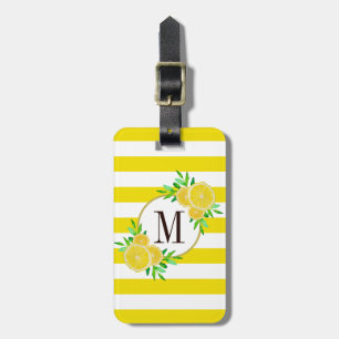 Bright Yellow Stripes Lemon Citrus Slices Monogram Luggage Tag