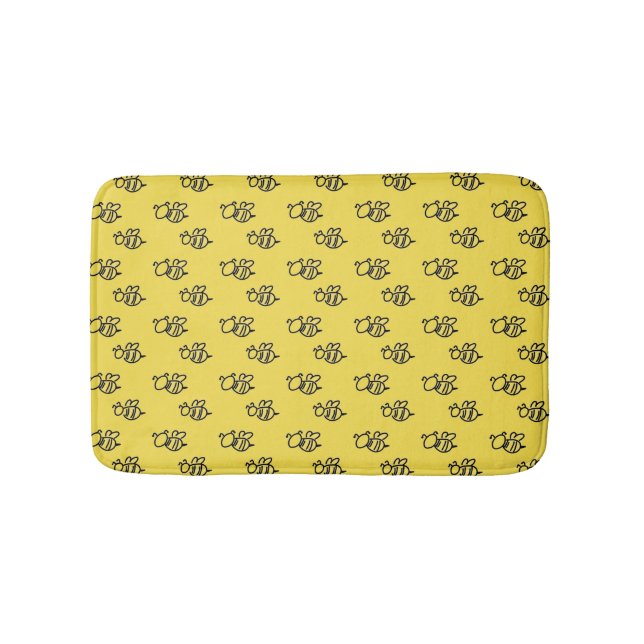 Bright Yellow Summer Bees Pattern Bath Mat (Front)