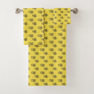 Bright Yellow Summer Bees Pattern Bath Towel Set