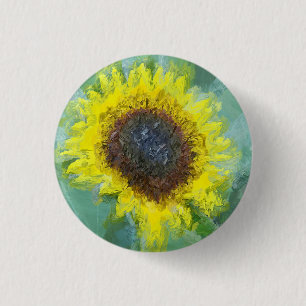 Bright Yellow Sunflower 1 Inch Round Button