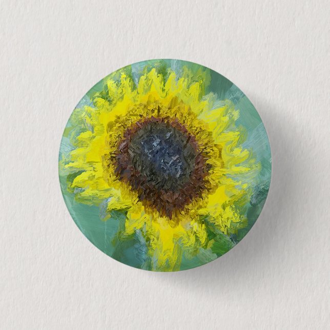 Bright Yellow Sunflower 1 Inch Round Button (Front)