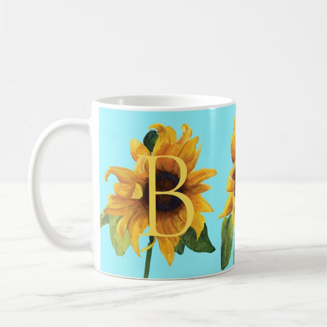 Bright Yellow Sunflower Botanique Aquarelle Mug (Gauche)
