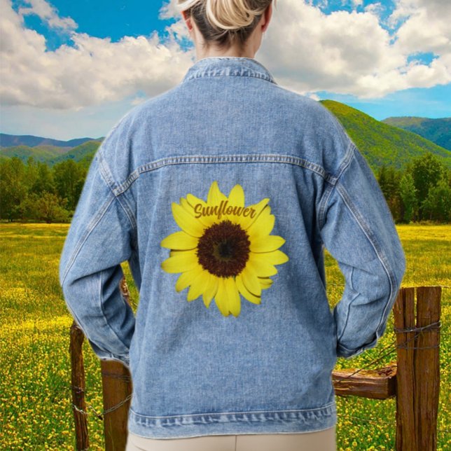 Bright Yellow Sunflower Floral Photographic Denim Jacket (Creator Uploaded)