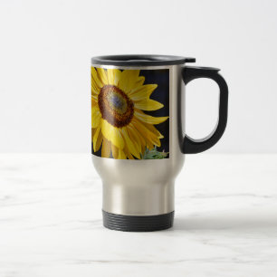 Bright yellow sunflower travel mug