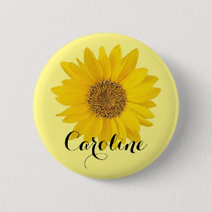 Bright Yellow Sunflower with Custom Name 2 Inch Round Button