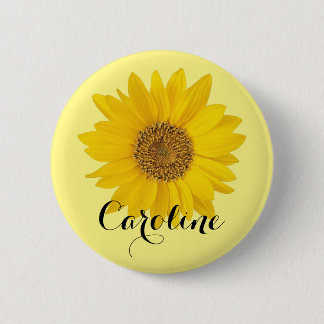 Bright Yellow Sunflower with Custom Name 2 Inch Round Button