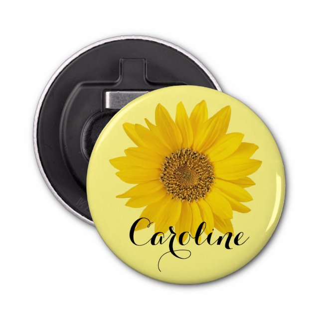 Bright Yellow Sunflower with Custom Name Bottle Opener (Front)