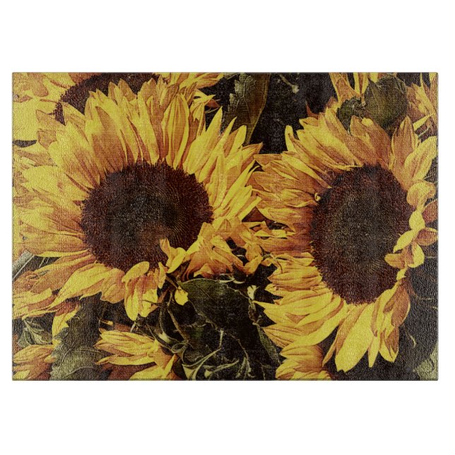bright yellow sunflowers cutting board (Front)