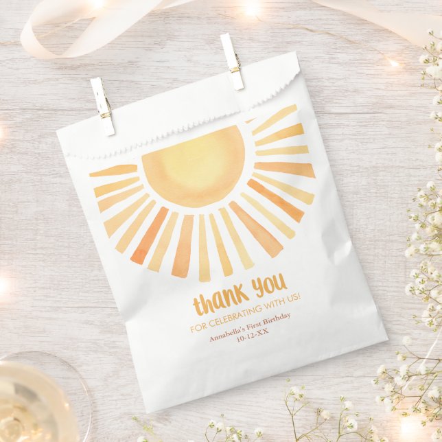 Bright yellow sunshine gender neutral birthday favour bag (Clipped)