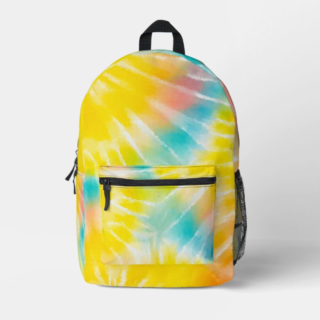 Bright Yellow Tie Dye Pattern Printed Backpack (Front)