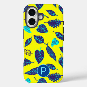 Bright Yellow Tropical Leaf Pattern Monogram iPhone 16 Case