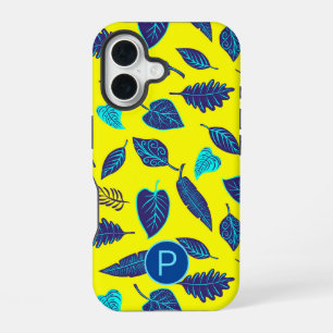 Bright Yellow Tropical Leaf Pattern Monogram iPhone 16 Case