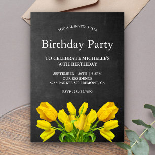Bright Yellow Tulip Flowers Birthday Party Invitation