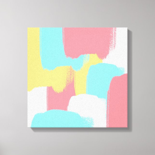 Bright Yellow Turquoise White Pink Brush Strokes Canvas Print (Front)