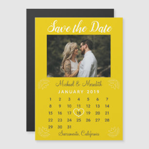 Bright Yellow Wedding Calendar Photo Save the Date Magnetic Invitation