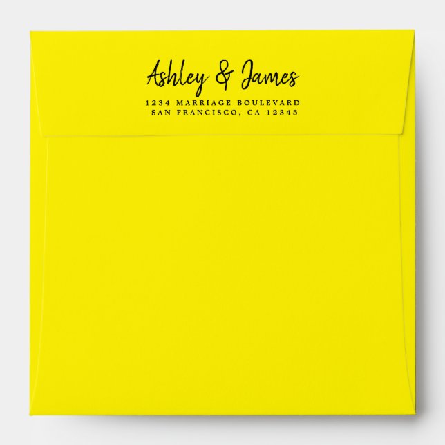 Bright Yellow Wedding Return Address Envelope (Back (Top Flap))