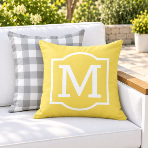 Bright Yellow White Bracket Monogram Outdoor Pillow