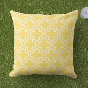 Bright Yellow White Quatrefoil Trellis Outdoor Pillow