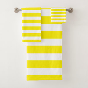 Bright Yellow & White Striped Bath Towel Set