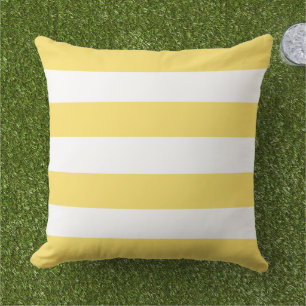 Bright Yellow White Wide Horizontal Stripe Outdoor Pillow