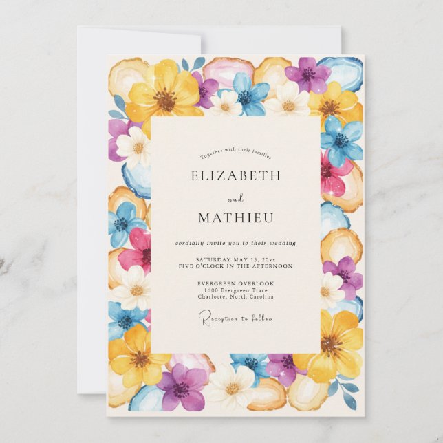 Bright Yellow Wildflower Wedding Invitation (Front)