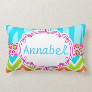 Bright Zebra Leopard and Chevron Personalized Lumbar Pillow
