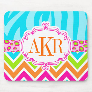 Bright Zebra Leopard and Chevron Personalized Mouse Pad