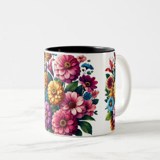 Bright Zinnias & Cosmos Flower Garden Two-Tone Coffee Mug