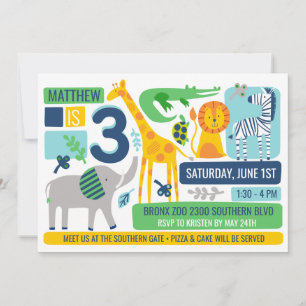 Bright Zoo Jungle Animals Birthday Invitation