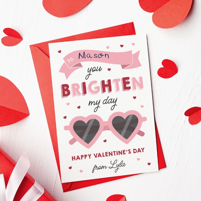 Brighten My Day Kids Classroom Valentines Day Card (Creator Uploaded)