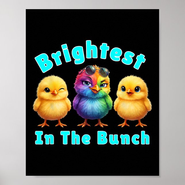 Brightest Chicken In The Bunch Rainbow Easter Pun  Poster (Front)