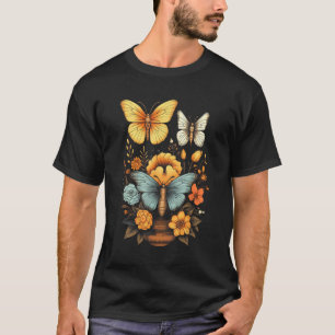 Brightly Colored Butterflies With Moon Motifs Butt T-Shirt