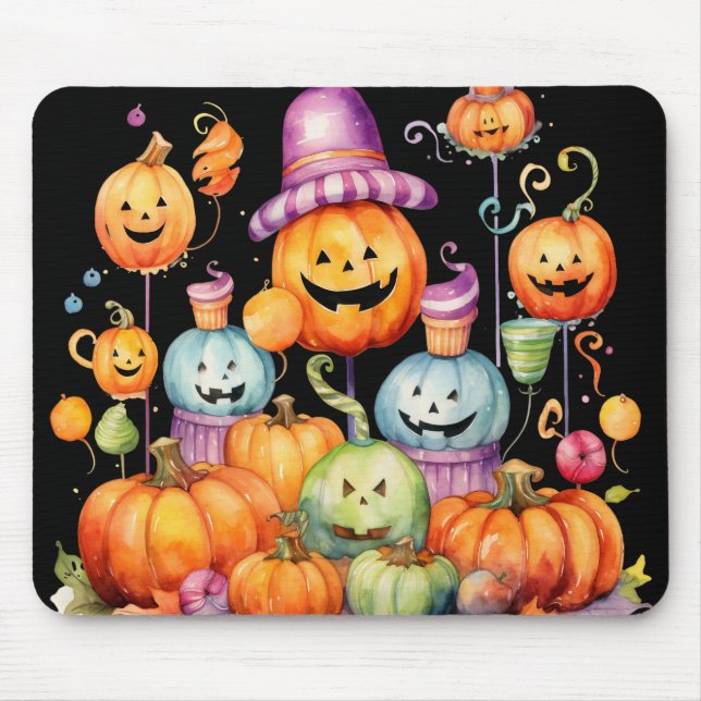 BRIGHTLY COLORED HALLOWEEN CANDY & PUMPKINS MOUSE PAD (Front)