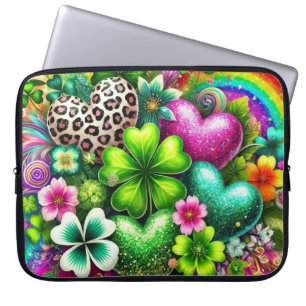 BRIGHTLY COLORED IRISH HEARTS SHAMROCKS & FLOWERS LAPTOP SLEEVE