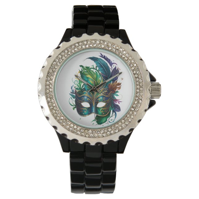 BRIGHTLY COLORED MARDI GRAS FACE MASKS WATCH (Front)